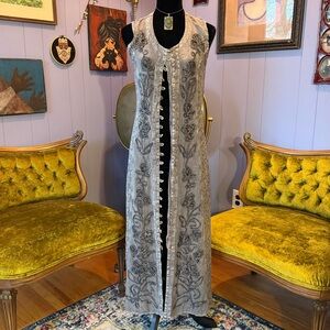 Vintage 90s Bohemian Cottage Core Button Down Layering Dress Duster Size FS